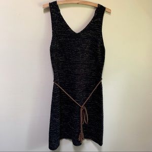 Soft Surroundings ~ Deep Blue Sweater Dress with Metallic  Gold Threads